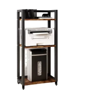 Factory Vintage Movable Wooden Printer Storage Rack and 3-Layer Metal Display Stand