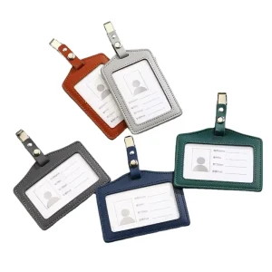 Faux Leather ID Badge Case with Integrated Strap for Employee Access Card