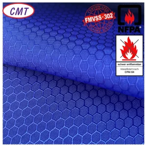 Fireproof Laminated Nylon Blue Honeycomb Grid Oxford Fabric for Cinema Seats, Exhibition Partition Curtains, Stage Fire Cloth
