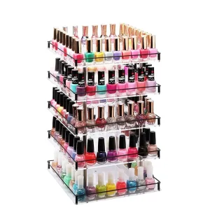 Five-Layer Acrylic Countertop Display Rack with Four-Sided Showcase for Nail Polish Bottles