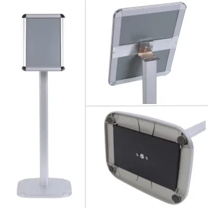 Fixed-Height Floor Sign Stand Aluminum Frame with Steel Pole for A4 Poster and QR Code Display