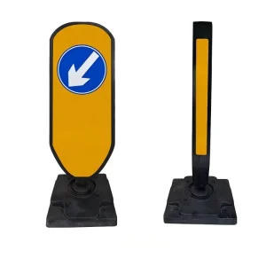 Flexible Reboundable Traffic Guide Sign Post with Rubber Base, Yellow and Blue Arrow Marker Board for Road Lane Separation