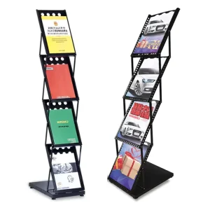 Floor Stand Iron and A4 Acrylic Brochure Holder Magazine Shelf