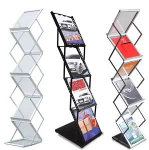 Floor Stand Iron and A4 Acrylic Brochure Holder Magazine Shelf