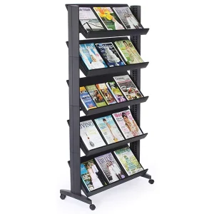 Floor-Standing Black Brochure, Newspaper, and Magazine Rack with 5 Pockets