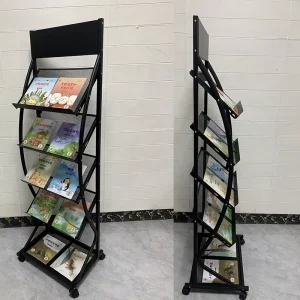 Floor Standing Brochure Magazine Display Rack with Wheels