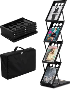Floor-Standing Foldable Metal Magazine and Brochure Display Rack with 4 Pockets