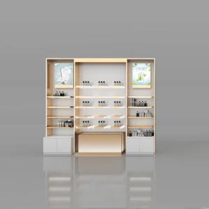 Floor-Standing Full-View Glass LED Cosmetic Display Showcase with Adjustable Shelves for Skincare and Perfume