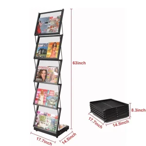 Floor-Standing Iron Wheeled Magazine and Newspaper Rack