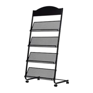 Floor Standing Magazine Rack Iron Wheeled Newspaper Rack Suitable for the Display of Brochures or Documents