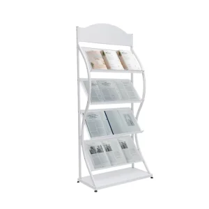 Floor-Standing Metal Magazine Rack and Brochure Display Stand for Showrooms, Hotels, and Office Lobbies