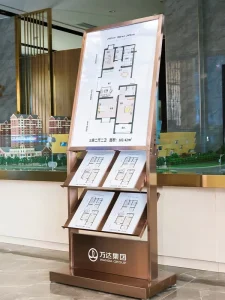 Floor Standing Poster Display Stand and Brochure Rack for Real Estate Sales Center Freestanding Storage Holder