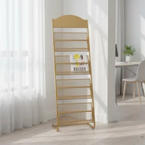 Floor Standing Steel Magazine Rack with Wheeled Design Eco Friendly Adjustable Display Stand for Brochures and Documents