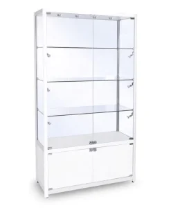 Floor-Standing Tempered Glass Display Cabinet with Glass Shelves, LED Lighting, and Lockable Display Case
