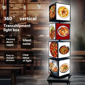 Floor Standing Vertical Rotating LED Billboard Square Light Box for Mall Catering, Multi-Layer Design