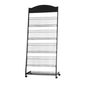 Floor-Standing Wheeled Iron Magazine and Newspaper Rack for Brochures and Documents