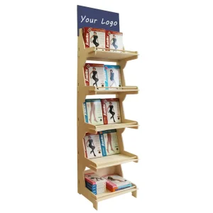 Floor-Standing Wooden Greeting Card Display Rack with Multiple Tiers