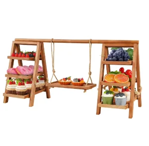 Foldable 3-Tier Wooden Cupcake Display Stand with Serving Tray