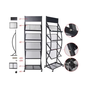 Foldable Aluminum and Acrylic Zigzag A4 Magazine Catalog and Brochure Rack