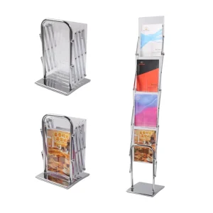 Foldable Brochure Rack Stainless Steel and Acrylic Design for A4 Leaflets at Events and Exhibitions portable display stand