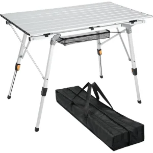 Foldable Portable Table with Adjustable Legs Aluminum Folding Table Roll up Camping Table for Outdoor Beach & Picnic