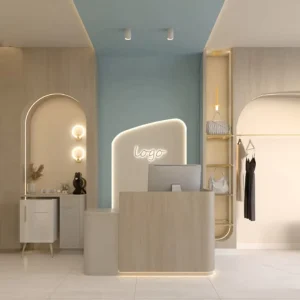 Foldable Reception Desk with Wood and Metal Construction for School, Hospital, Hotel, Store, or Salon