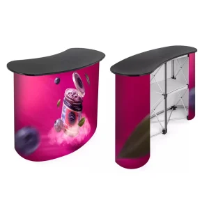 Foldable Trade Show Counter with Shelf and Banner Support Pop-Up Stand