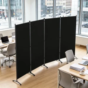 Folding 4 Panel Room Partition Screen 340cm Wide Weather Resistant Waterproof Polyester Fabric Office Divider Iron Frame Bedroom