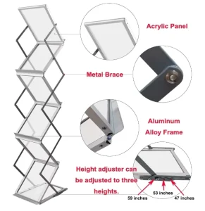 Folding Brochure Display Stand A4 Size Aluminum Alloy Folding Data Rack Vertical Newspaper Exhibition Equipment Display
