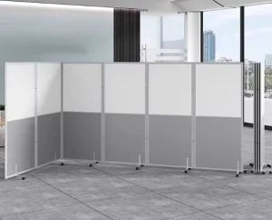 Folding Portable Room Divider Partition Screen with Glass Movable Wall