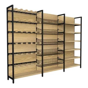 Four-Post Steel and Wood Shelf for Supermarket Goods Display