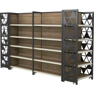 Four-Post Wood-Grain Multi-Level Display Racks for Supermarkets and Convenience Stores