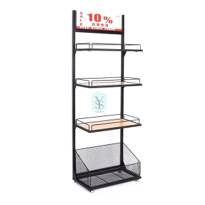 Four-Tier Heavy-Duty Metal Display Rack for Cosmetics Snacks and Beverages