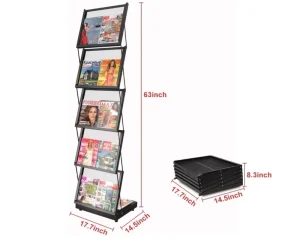 Free-Standing Rotating Portable Foldable Brochure and Magazine Display Rack for Retail Stores