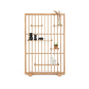 Free-Standing Wooden Pegboard Display Stand Room Divider Folding Screen