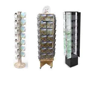 Freestanding Wood and Metal Brochure Holder Greeting Card Wire Stand and CD Rack for Retail
