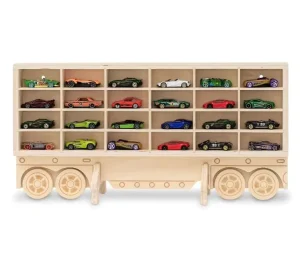 Freestanding or Wall-Mounted Wooden Toy Car Display Rack, Adjustable Storage Organizer