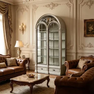 French Provincial Solid Wood Display Cabinet and Wine Cabinet