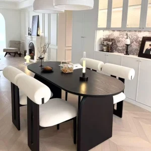 French Retro Solid Black and White Ash Wood Dining Table and Chair Set for Small Apartments