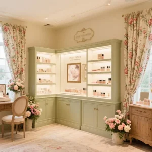 French-Style Wooden Combination Display Cabinet for Perfume and Cosmetics