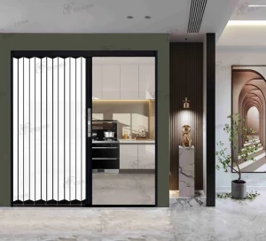 Frosted White V Mesh Folding Screen Door Crystal Board Material & Aluminum Frame for Home
