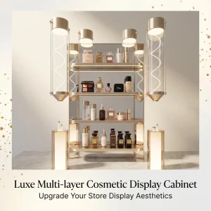 Full Glass Cosmetic Display Stand with LED Strip Light