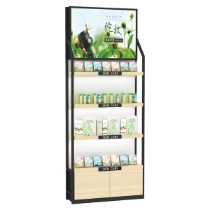 Full Metal Cosmetic Display Rack with Advertising Light Box and Adjustable Shelf