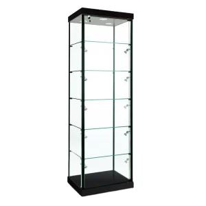Full Vision Rectangular Tower Aluminum Frame Glass Display Case with LED Light and Lock for Retail Store