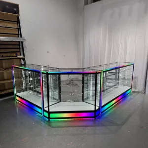 Full Vision Tempered Glass Showcases with Color Base for Tobacco Shop Wall Display Cabinet Heavy LED Light