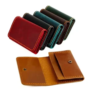 Genuine Leather Mini Business Card Wallet with Snap Closure and Custom Logo