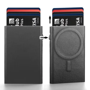 Genuine PU Leather Business Anti Loss ID Card Wallet Button RFID Blocking Strong Magnetic Ring Phone Use Credit Card Holder