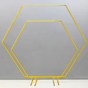 Gilded Iron Geometric Hexagonal Shelf Wedding Arch Flower Frame Display Stand