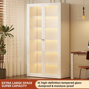 Glass Display Cabinet with Formaldehyde-Free Steel Frame for Living Room and Bedroom