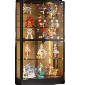 Glass Display Cabinet with LED Light Modern Wooden Collectible Storage Shelf for Figures Toys Model Dolls